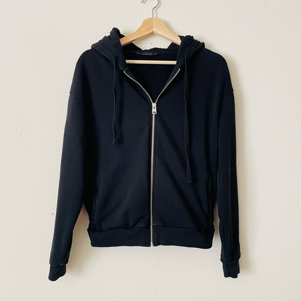 Allsaints SMALL black ruched waist back hoodie